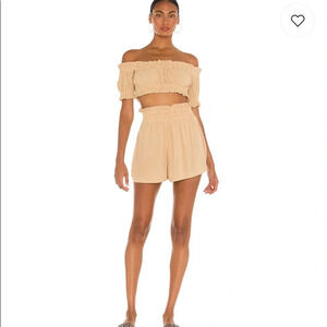 Lovers + Friends Tan Off-Shoulder Shorts Set